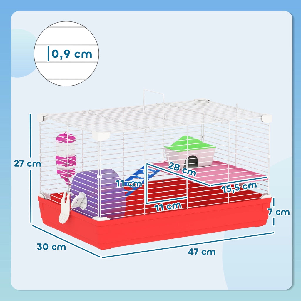 Gabbia per criceti a 2 livelli con ruota ¨C zephmum ¨C 47x30x27 cm bianco