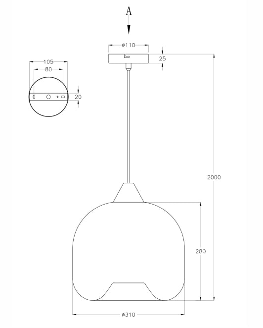 Maia Lampada a Sospensione in Metallo e Vetro Soffiato Colore Ambra Ø310mm E27 60W IP20 - Design Moderno Elegante per Illuminazione Interni