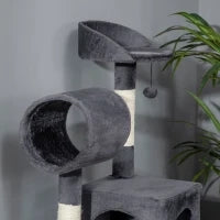 Albero per Gatti con Tiragraffi per Gatti, Casetta per Gatti, Amaca, Letto, Tunnel e Pallina, 48x48 x125 cm, Grigio Scuro