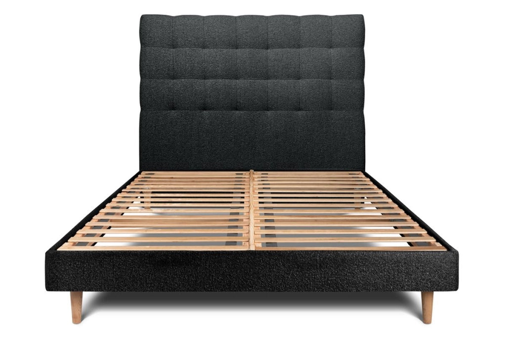 Letto 135x190 cm con testata imbottita - tessuto bouclé