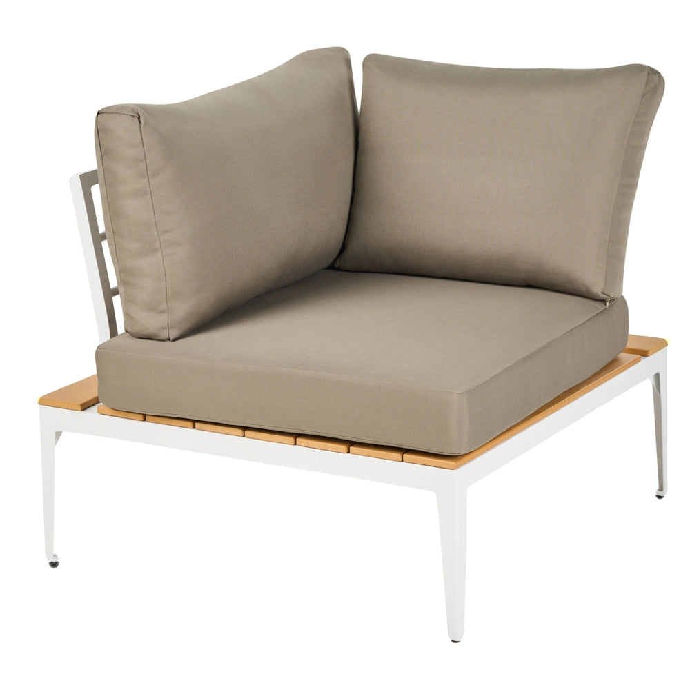 Set divano ad angolo da giardino cuscini grigi tavolo design a doghe set moderno da conversazione a 5 posti