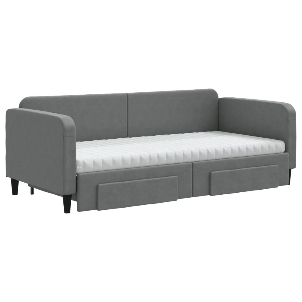 Divano Letto Estraibile Cassetti Grigio Scuro 90x200cm Tessuto