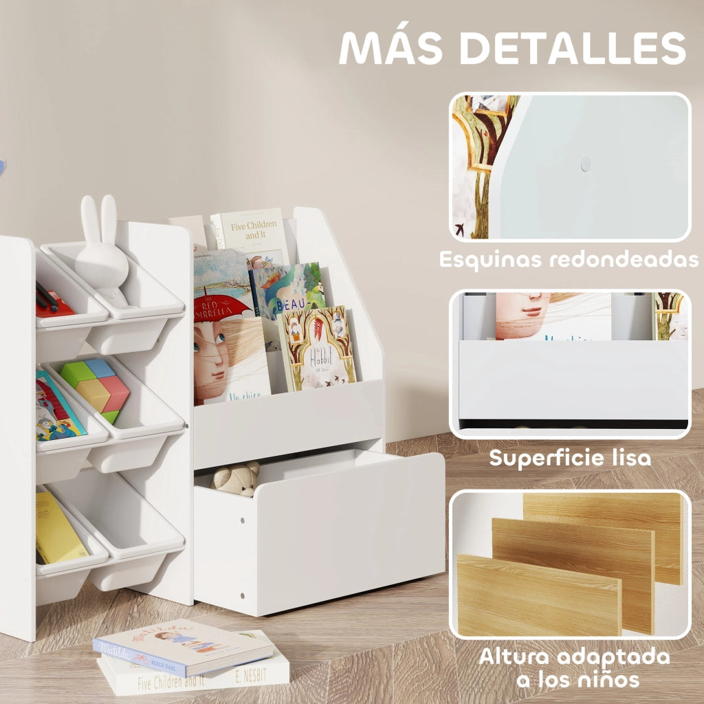 Scaffale per Bambini con 6 Cestini e Cassetto ¨C Zephmum ¨C Bianco