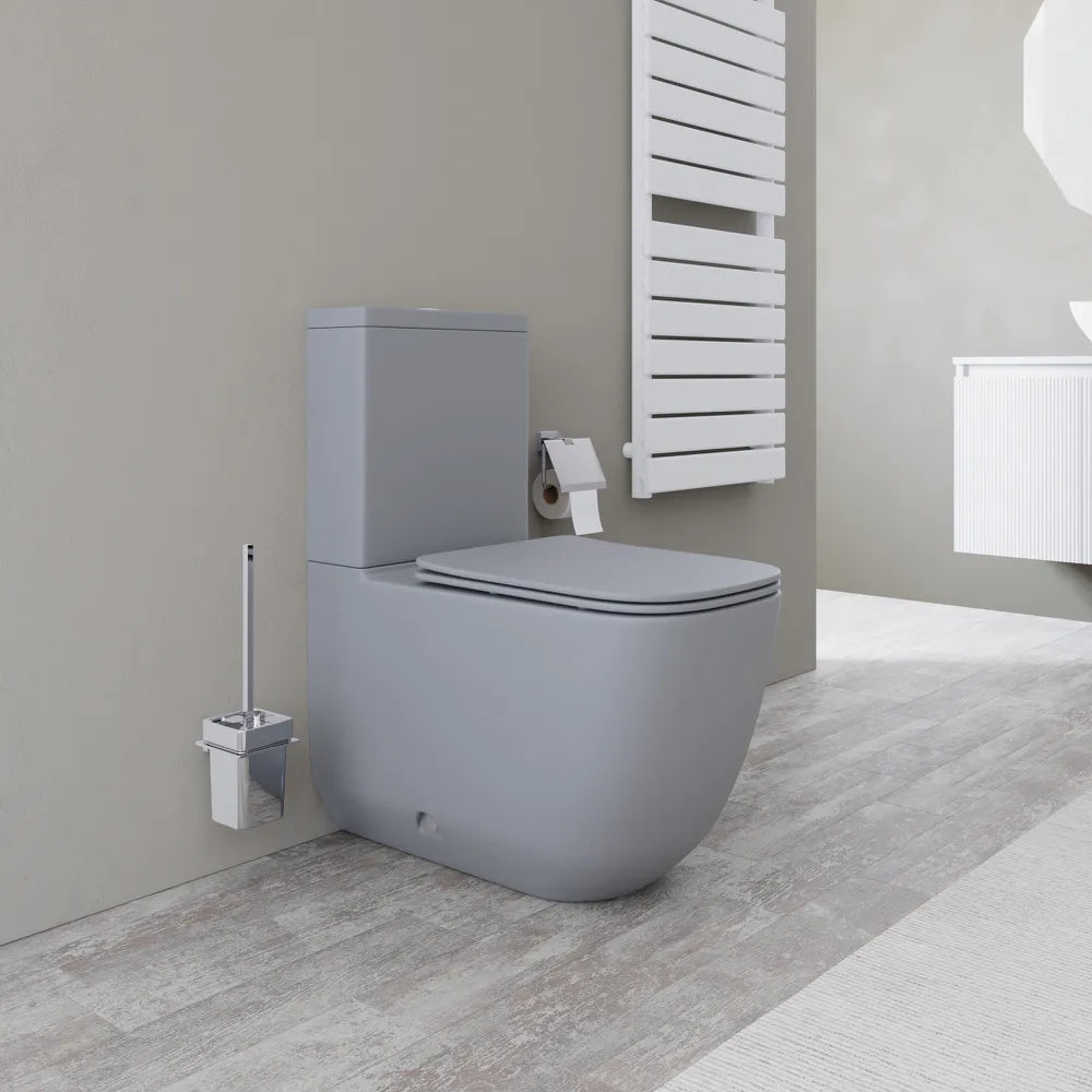 Vaso filomuro monoblocco tornado con cassetta e sedile copri-wc grigio opaco | Riga
