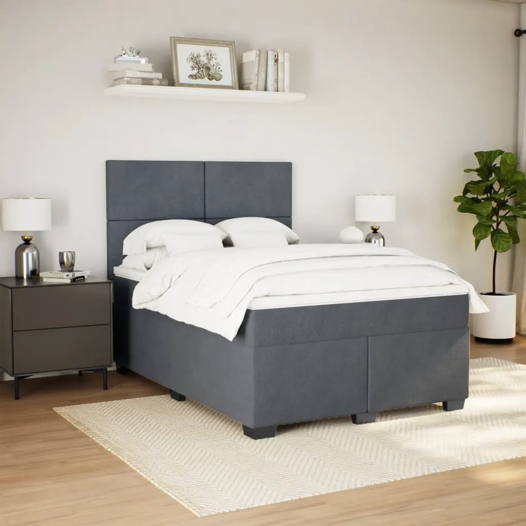 Giroletto a Molle con Materasso Grigio Scuro 160x200 cm Velluto