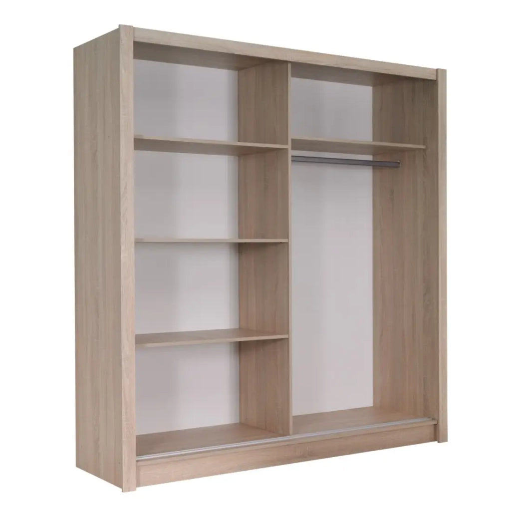 Armadio, guardaroba ROME 180 cm con due porte e specchio, cabina armadio completa con appendiabiti e scaffali, rovere sonoma