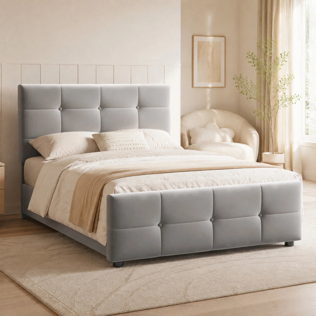 Letto imbottito con contenitore e testiera regolabile, 90x200 cm