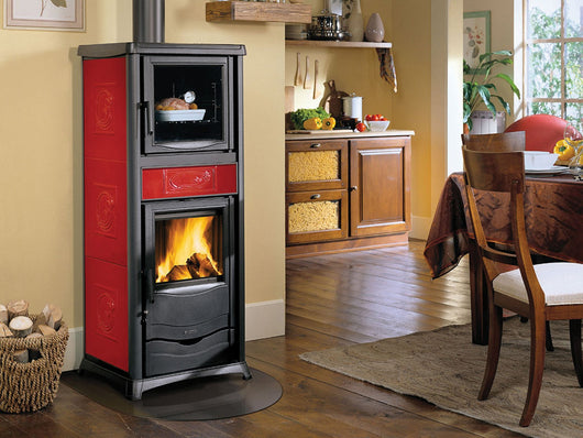 stufa a legna rossella plus forno evo ceramica bordeaux cod:ferx.8309