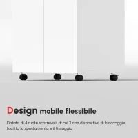Mobile TV Moderno Multiuso in Legno con 4 Ruote e Freni, 2 Ante con 2 Ripiani, 60x35x65 cm, Bianco