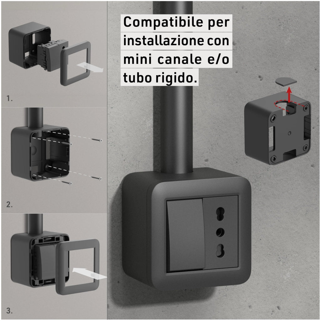 CONTENITORE 'FIXA' deviatore 10A presa bipasso - col.nero - ELECTRALINE