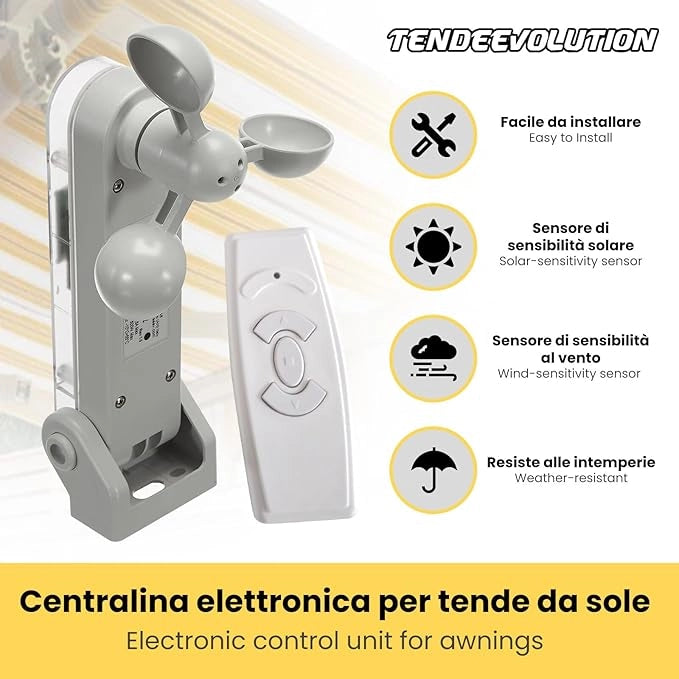 Motore Elettrico Professionale 100Kg/50Nm Silenzioso con Asta Soccorso, Centralina Sole-Vento, Telecomando - Tapparelle/Tende Sole Ø63mm