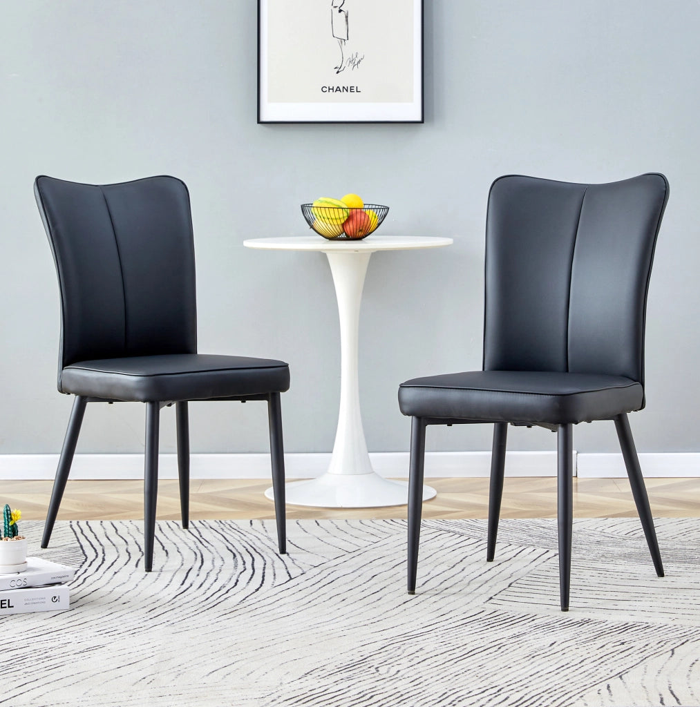 Set di 2 sedie da pranzo nere in PU e metallo; schienale ergonomico; H 89 cm