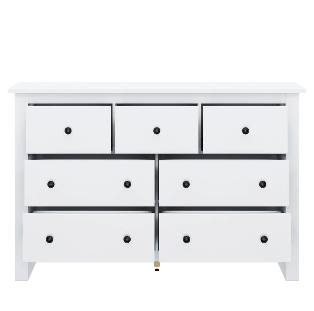 Credenza bianca con 7 cassetti in pannello di particelle, capiente e versatile per la casa