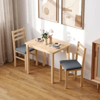 Set tavolo da pranzo 3 pezzi con 2 sedie, Tavolo da cucina per spazi compatti, sedie imbottite, risparmio spazio, MDF, Legno naturale