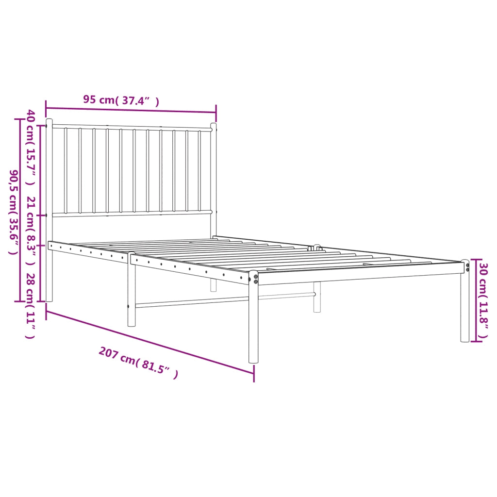 Giroletto con Testiera-Struttura Letto con testiera in Metallo Nero 90x200 cm 623565