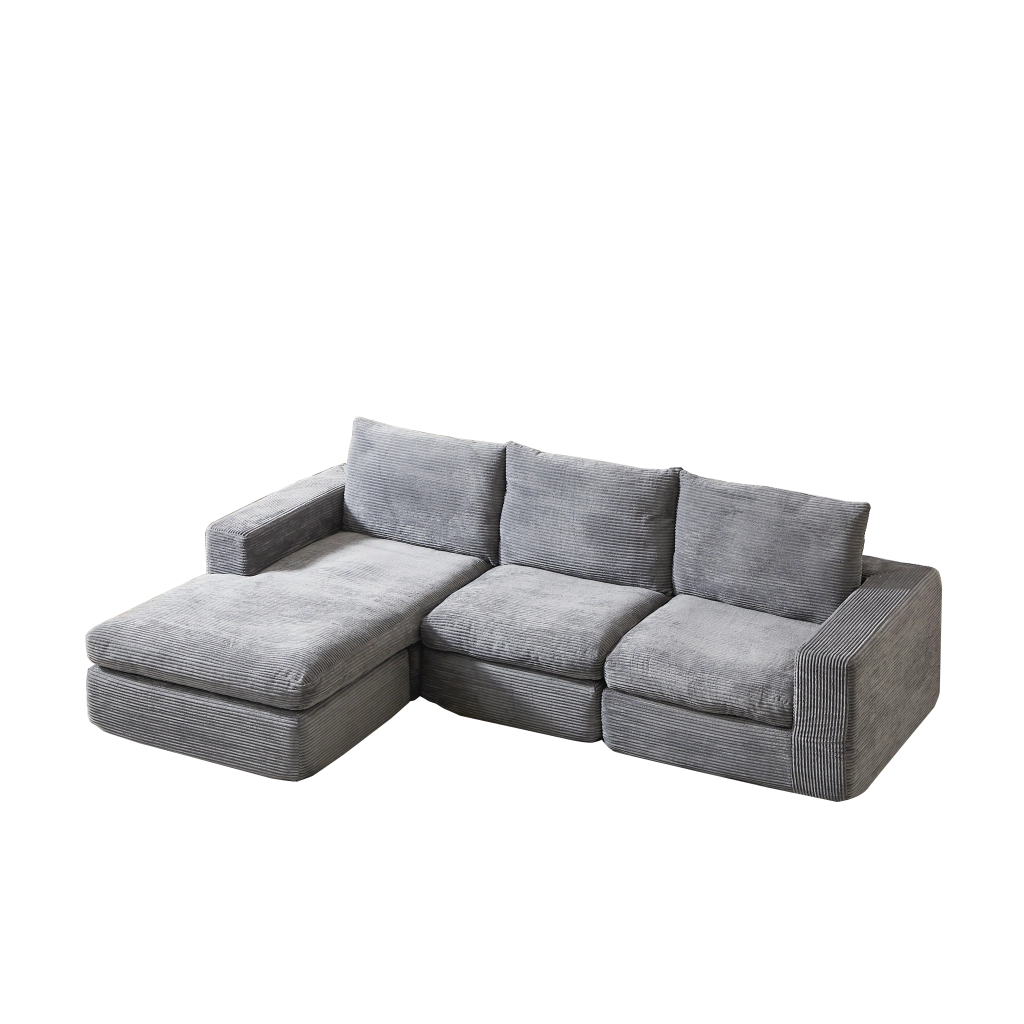 Divano Angolare con Chaise Longue in Velluto a Coste ¨C MINIMAL ¨C 3 Posti, Grigio