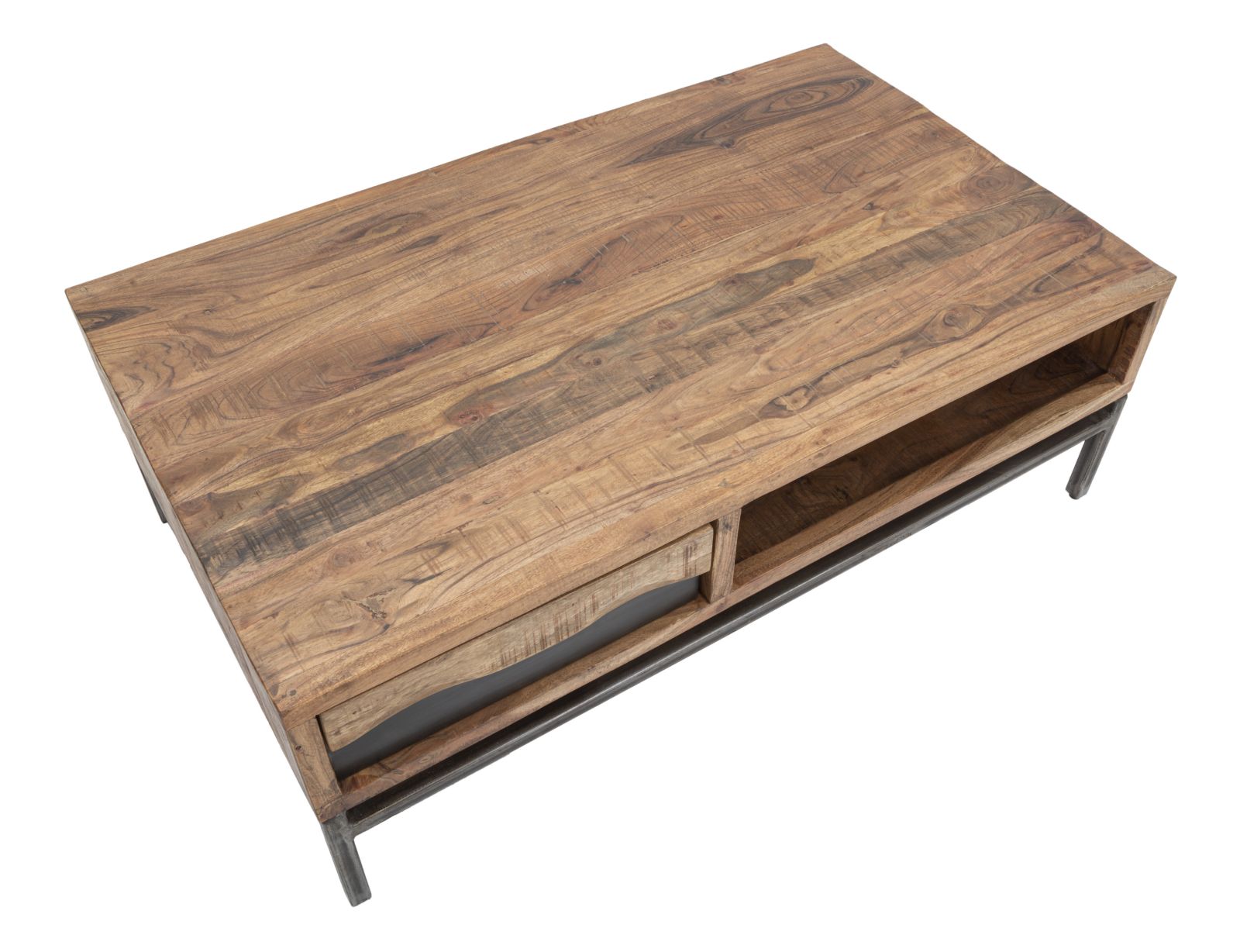 Tavolo da Caffè Yellowstone 118x70x40 cm in Legno di Acacia e Ferro Marrone e Nero