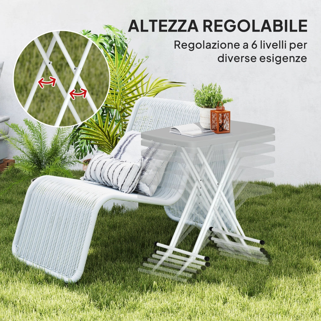 Tavolino da Giardino Pieghevole ad Altezza Regolabile, in Metallo e HDPE, 76x50x74 cm, Grigio Scuro