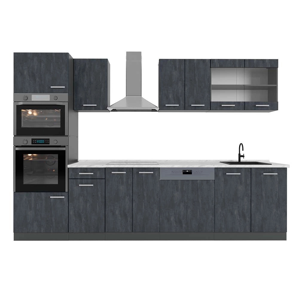 Cucina componibile R-Line Calce nera/Antracite 300 cm PL Marmo Vicco