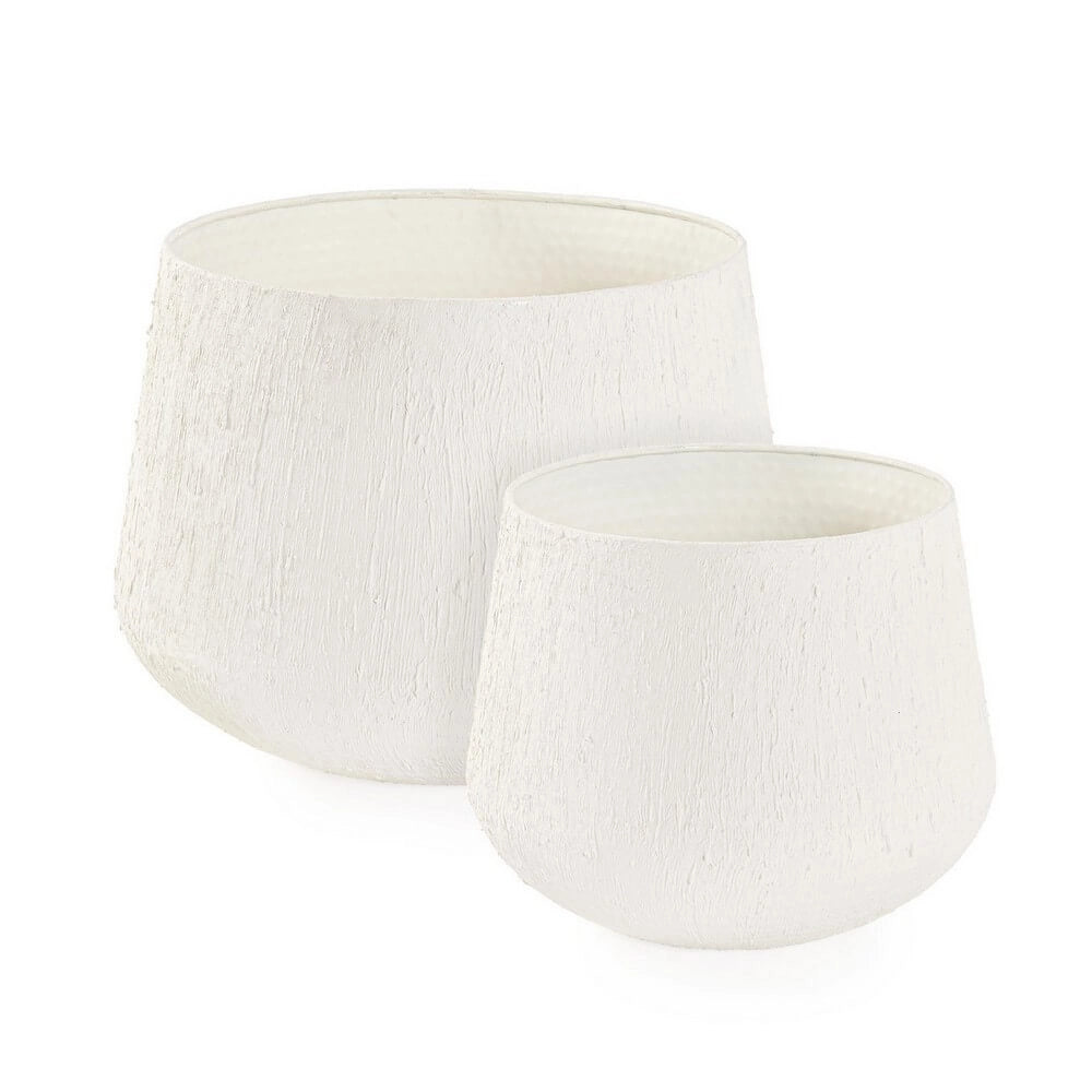 Set di 2 Porta Vaso in Metallo Lavorato Artigianalmente Basso - FRESH