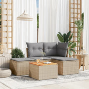 Set Divano da Giardino 5 pz con Cuscini Beige Misto Polyrattan