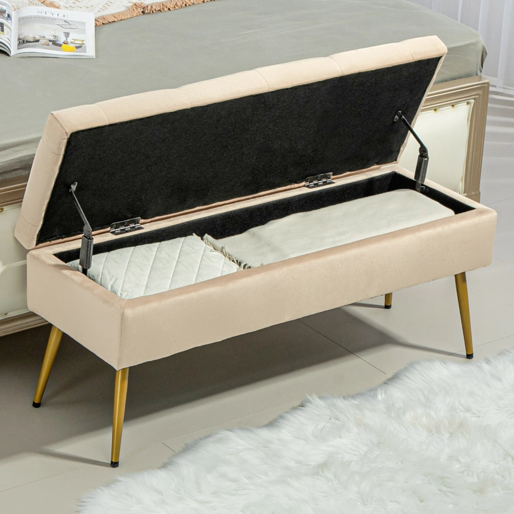 Divanetto con cassetti ¨C Minimal ¨C Velluto beige 102x35x43 cm