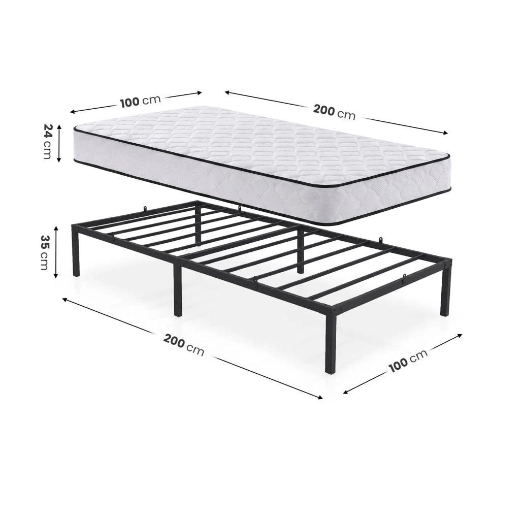 Struttura Letto Pieghevole in Metallo con Materasso Rete a Doghe 100x200 cm Nero Letto per Ospiti 6 Gambe 10 Doghe