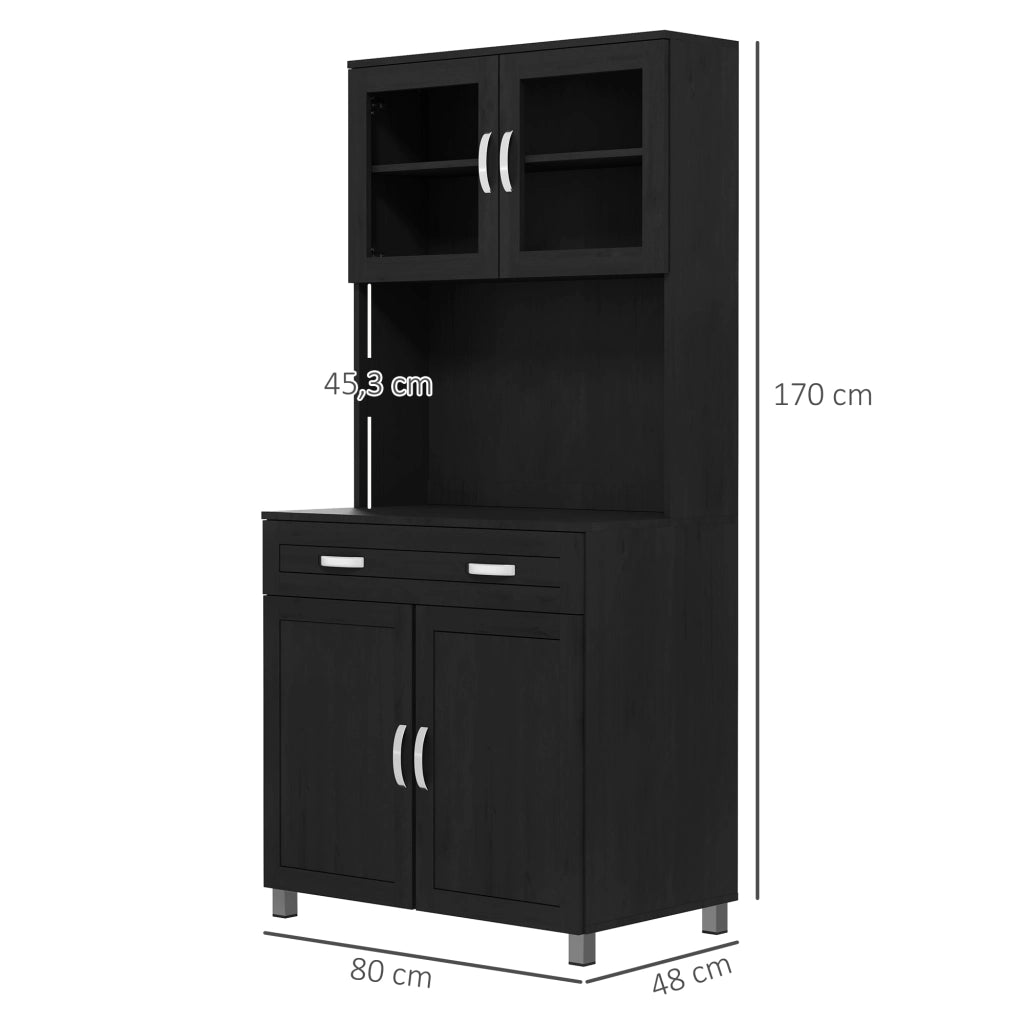 Armadio da Cucina con 4 Porte, Cassetto, Piano di Lavoro, Ripiani Regolabili ¨C Zephmum ¨C 80x48x170cm, Nero