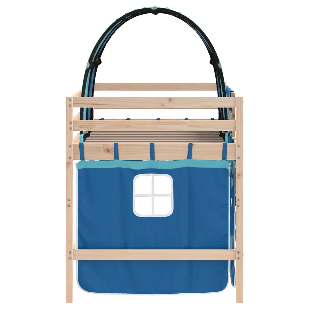 Letto a Soppalco con Tunnel Bambini Blu 90x190cm Massello Pino 3207001
