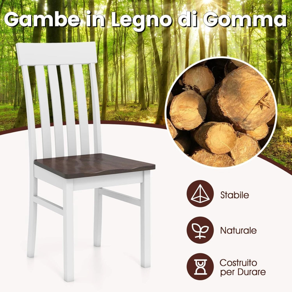 Set di 2 Sedie da Pranzo, Sedie da Cucina senza Braccioli con Schienali Alti a Doghe, Sedute Concave e Gambe in Legno di Hevea, per Sala da Pranzo e Soggiorno, Portata 150 kg (Noce)