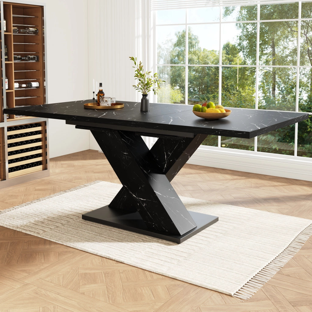 Tavolo da Pranzo Allungabile Nero Effetto Marmo ¨C Xylo ¨C Design X, 4-6 Persone, Telaio Metallo