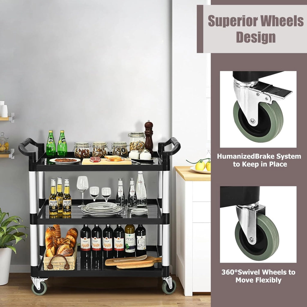 Carrello di servizio a 3 livelli, carrello da cucina con ruote (2 con freno) e comode maniglie, carrello ausiliario con capacità di carico di 50 kg per scaffale, 103 x 49 x 98 cm
