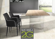 Tavolo fisso in legno rovere impiallacciato 180x90  spessore 4 cm e gambe in vetro (813) - Mobili 2G