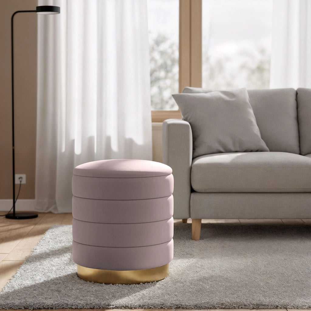 Pouf contenitore cilindrico in velluto 40 cm LUNA Rosa Polvere