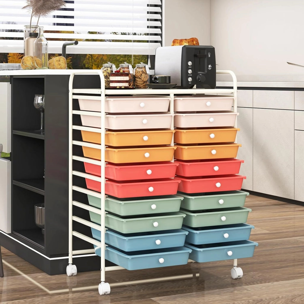 Carrello con 20 cassetti, impilabile, per cassetti, da cucina, bagno, ufficio, 64 x 39 x 88 cm (colorato 2)