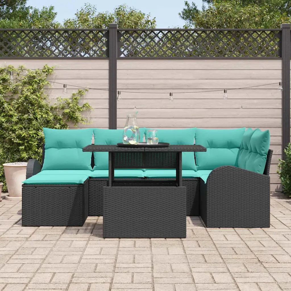 Set Divano da Giardino con archiviazione 7 pcs Nero Poly Rattan 3357419