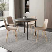 Set da Pranzo Lindesberg Tavolo Ø100 cm Grigio e 4 Sedie Tessuto Marrone Chiaro [en.casa]