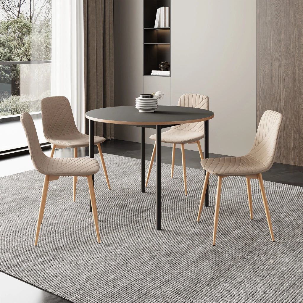 Set da Pranzo Lindesberg Tavolo Ø100 cm Grigio e 4 Sedie Tessuto Marrone Chiaro [en.casa]