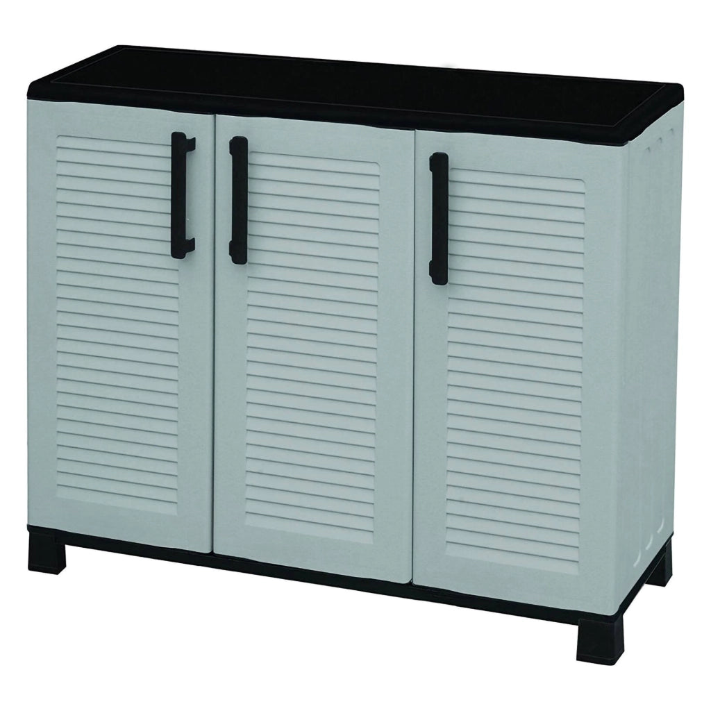 Armadio multiuso da esterno o Alaghesia, Mobile a 3 ante e 1 ripiano in polipropilene, 100% Made in Italy, cm 102x37h90, colore Grigio