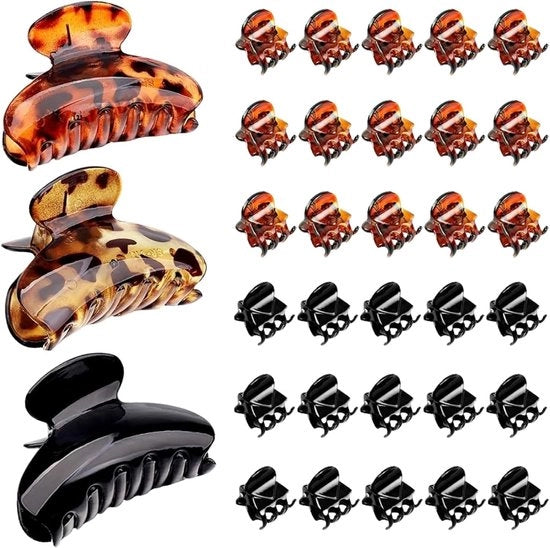 33 pezzi di clip capelli - Nero e Marrone - Piccole e Grandi Clip per Capelli - Clip per Capelli Senza Slittamento per Tutti i Tipi di Capelli - Presa Forte per Ragazze e Donne (Due Misure)