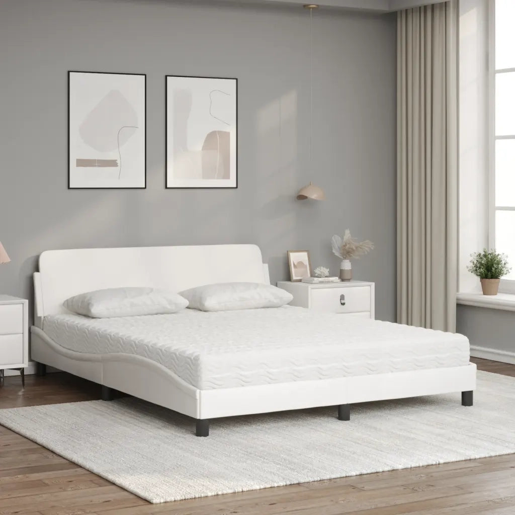 Letto con Materasso Dover Bianco 160x200 cm in Similpelle