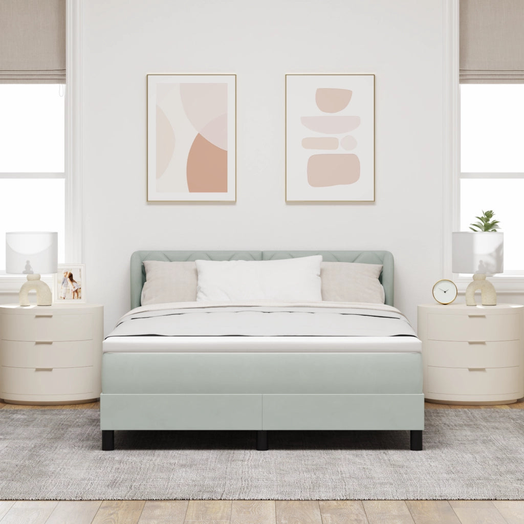 Letto Box Spring con Materasso in Grigio Chiaro, 140x190 cm, Velluto
