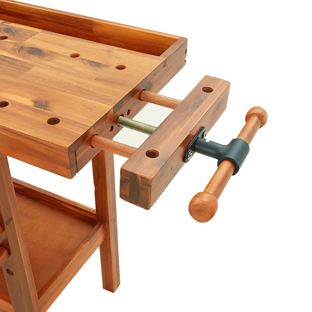 Banco Lavoro Cassetti e Morse 162x62x83cm Legno Massello Acacia CFW5493879