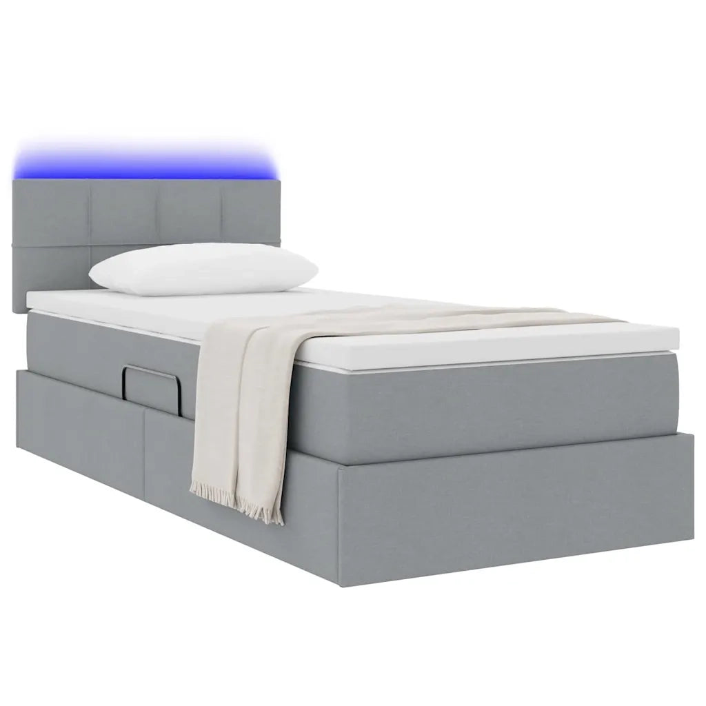 Letto con contenitore LED e materasso Grigio Chiaro 90 x 190 cm