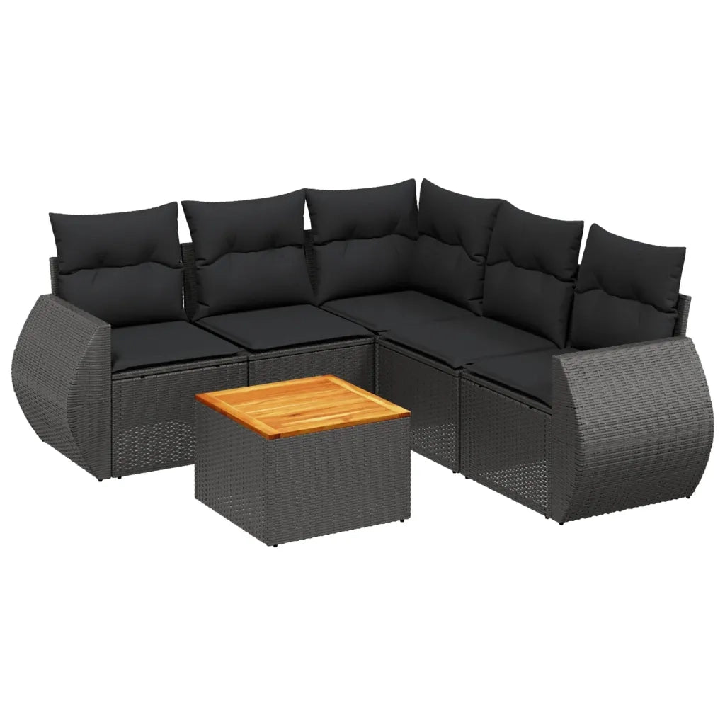 Set Divano da Giardino 6 pz con Cuscini Nero in Polyrattan 3224998