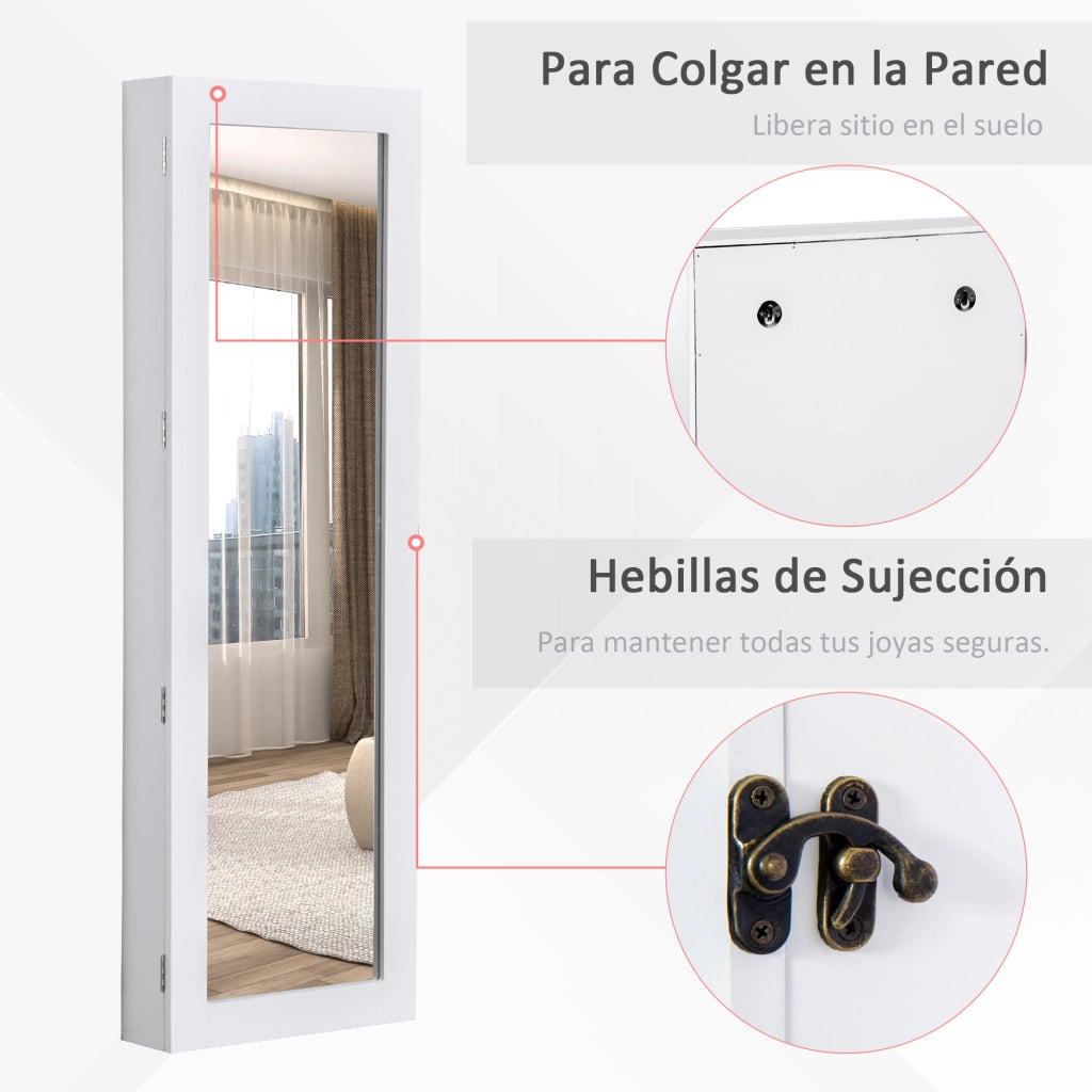 Specchiera Portagioie da Parete ¨C Xylo ¨C Bianco 37x9.5x112 cm