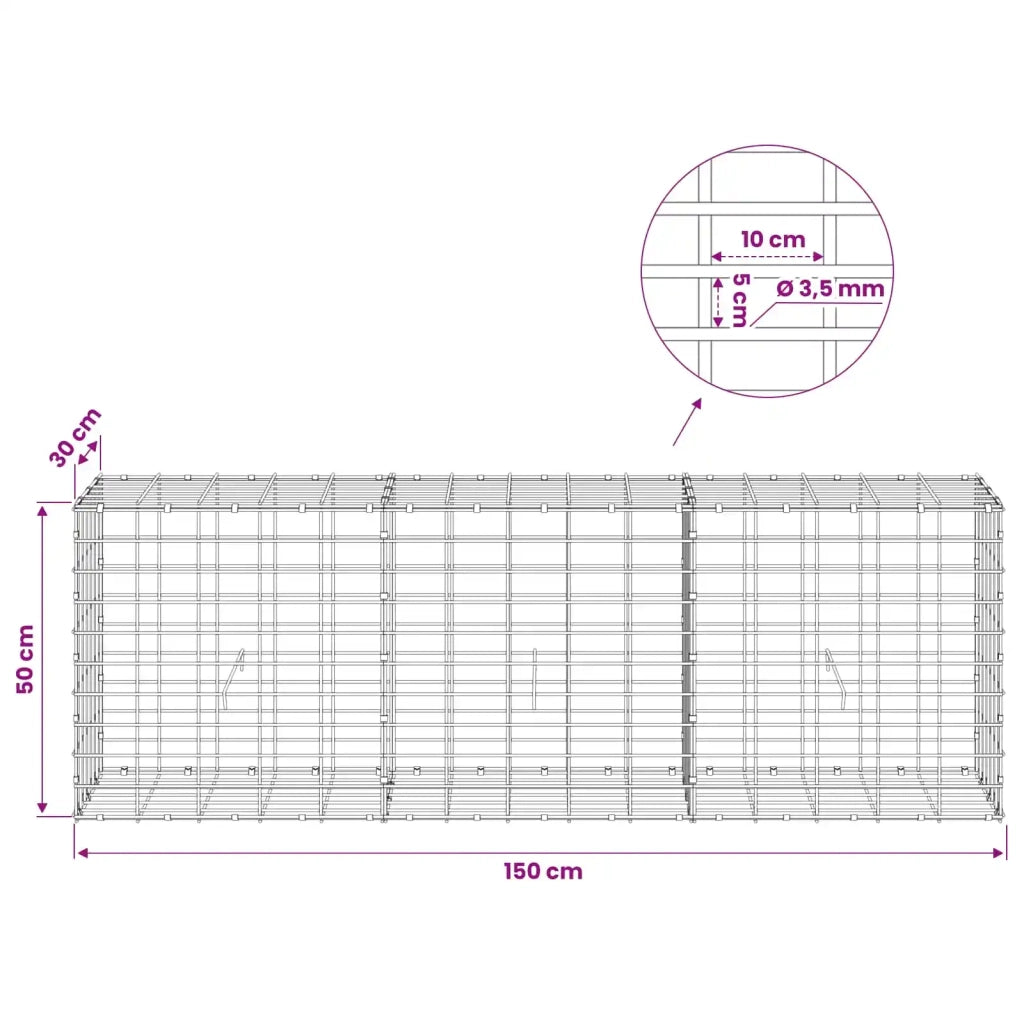 Gabione con Filo da 3,5 mm e Rete da 5x10 cm 150x30x50 cm 3462693