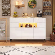 Credenza Soggiorno 140x30x94cm - Xylo - Lucida con 3 Cassetti e Luci LED, Colore Bianco