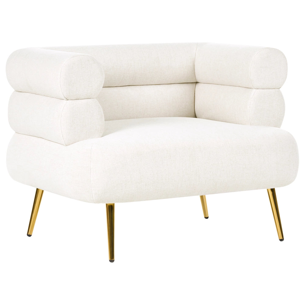 Poltrona bianco sporco rivestimento in tessuto gambe in acciaio dorato soggiorno camera da letto poltrona decorativa