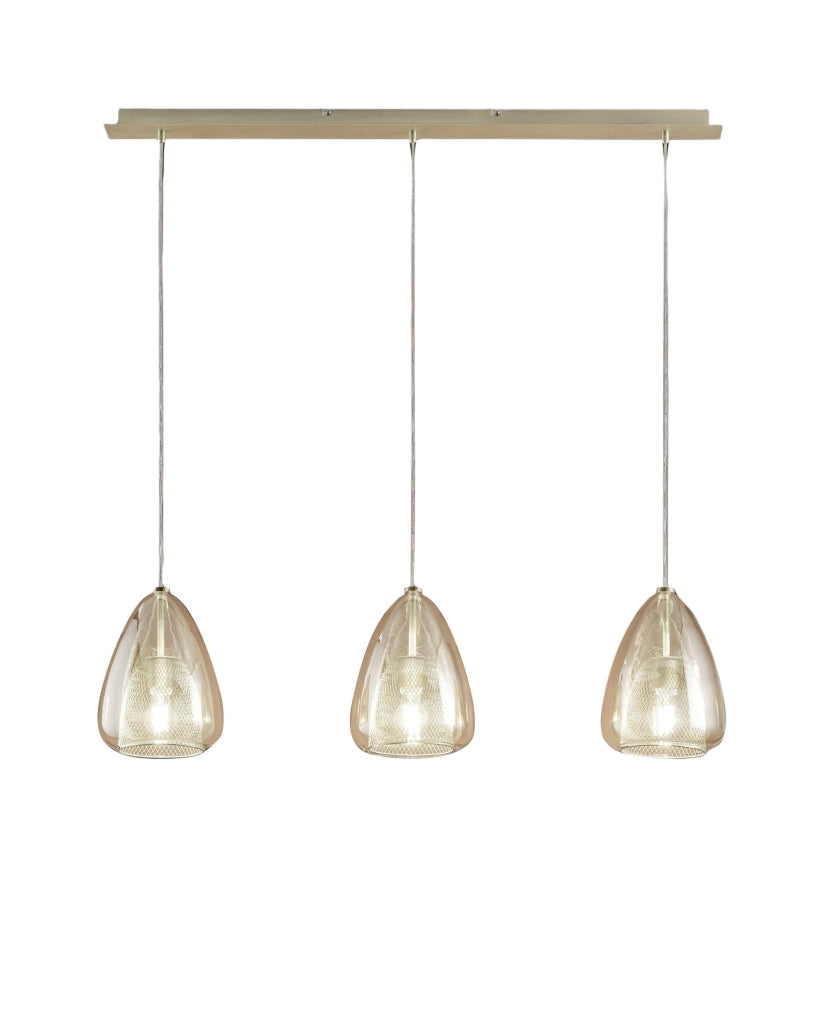 Britton Lampada a Sospensione in Metallo e Vetro Borosilicato Colore Ambra, Attacco E27 3x40W, Design Moderno ed Elegante per Interni IP20